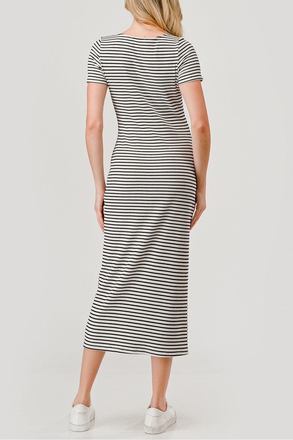 HEIMIOUS Stripe Rib Short Sleeve Dress - WHITE/BLACK on Simply Obsessed