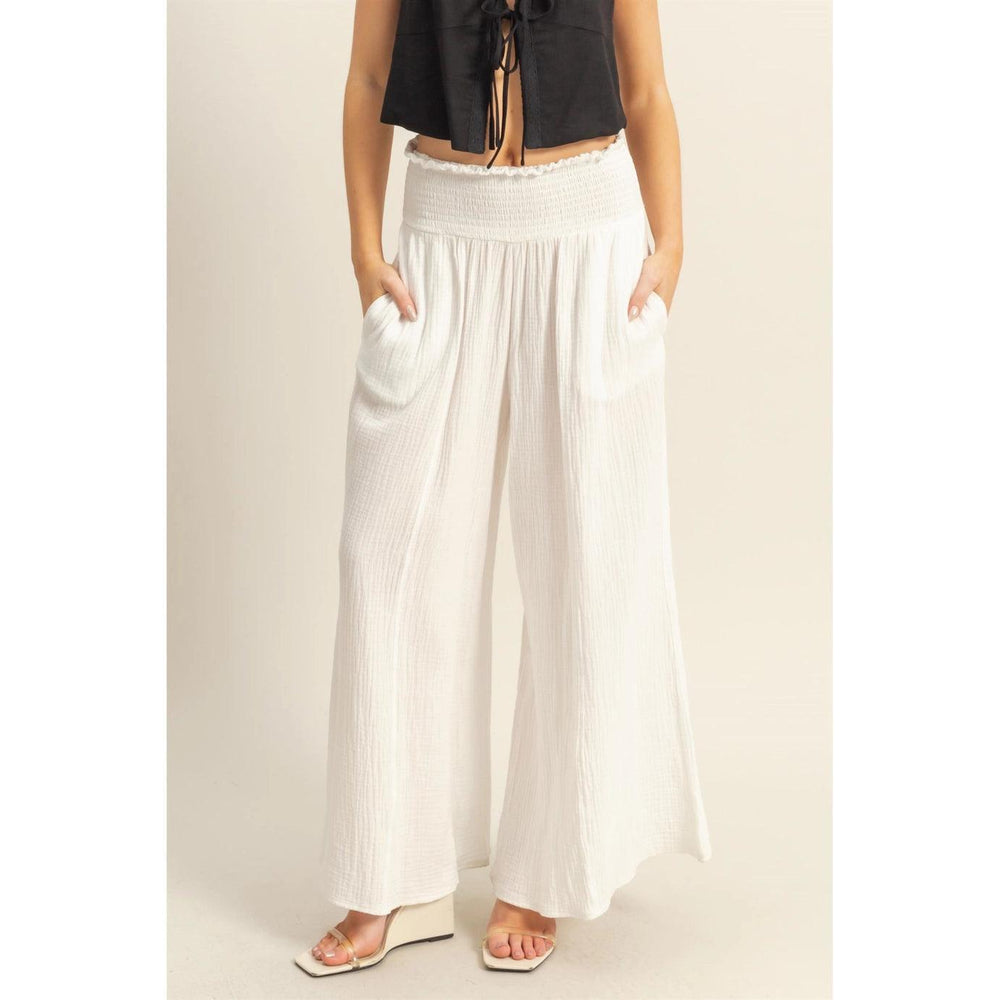 HYFVE Double Gauze Smocked Waist Wide Leg Pants on Simply Obsessed