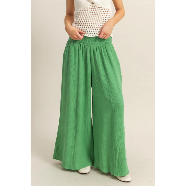 HYFVE Double Gauze Smocked Waist Wide Leg Pants on Simply Obsessed