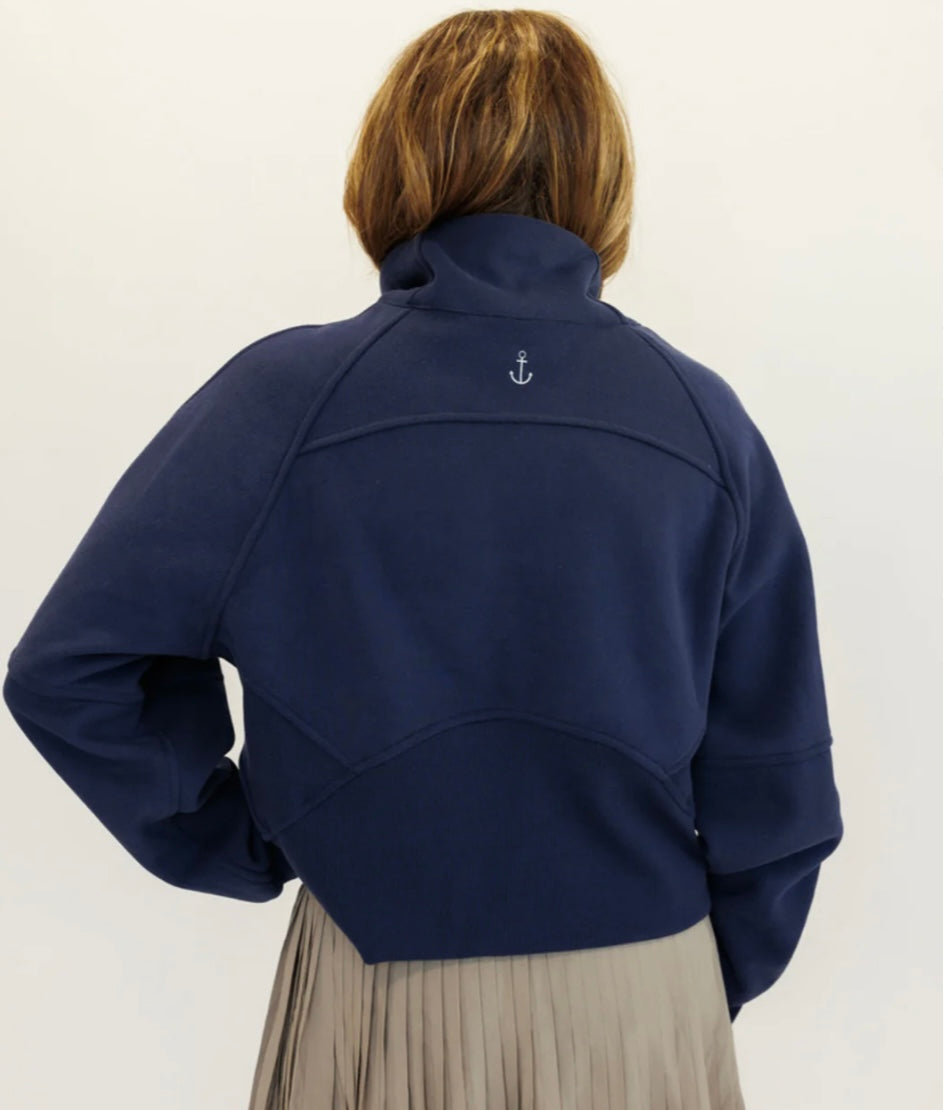 Indigo Navy "Ella" Fleece Lined Cropped Quarter Zip Pullover on Simply Obsessed