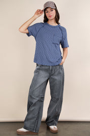 VERY J Solid Casual Knit Top With Patch Pocket on Simply Obsessed