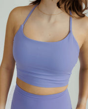 Iris Purple "June" Halter Criss Cross Longline Sports Bra on Simply Obsessed