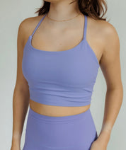 Iris Purple "June" Halter Criss Cross Longline Sports Bra on Simply Obsessed