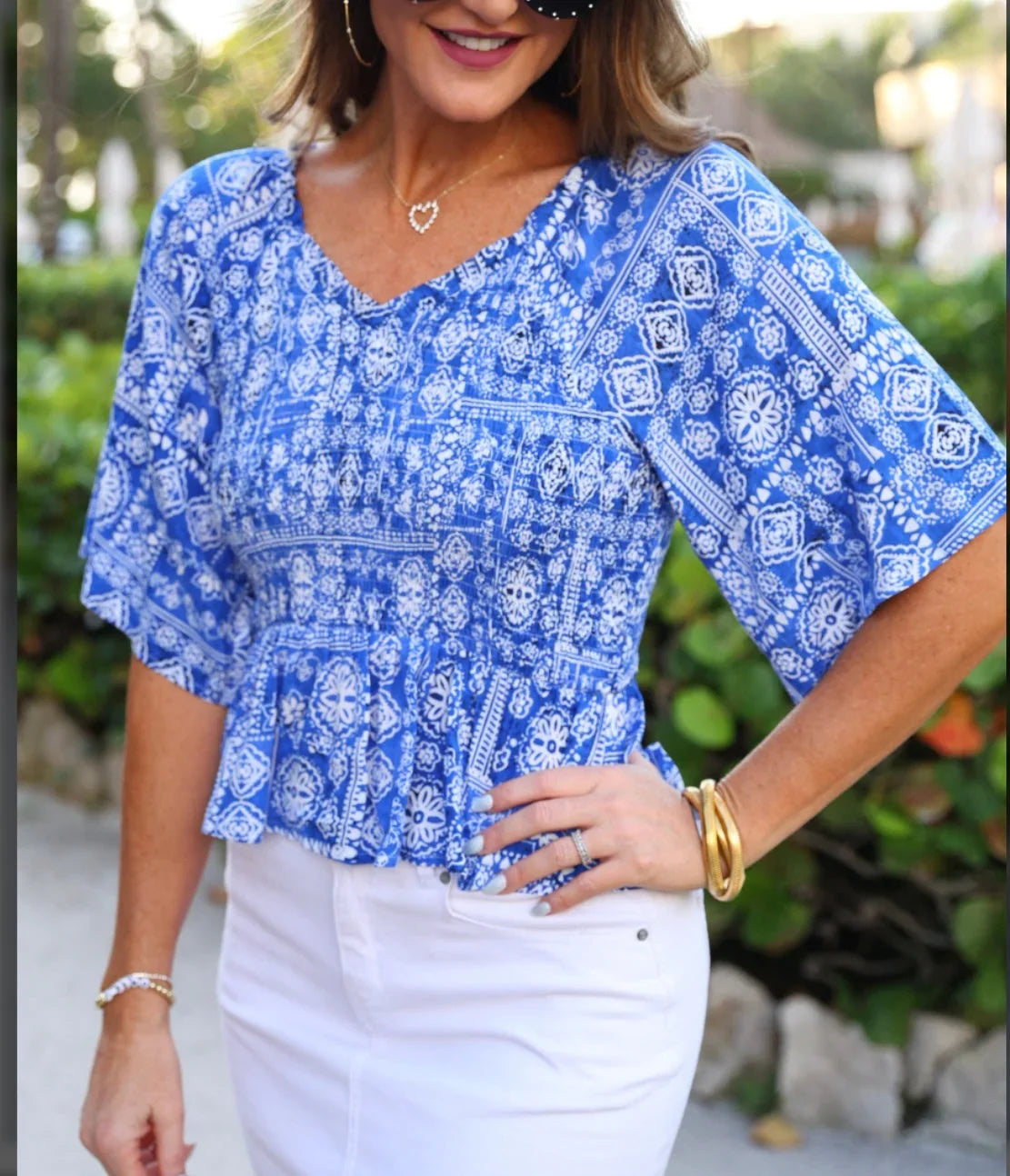 JL Greece Getaway Smocked Top - Blue on Simply Obsessed
