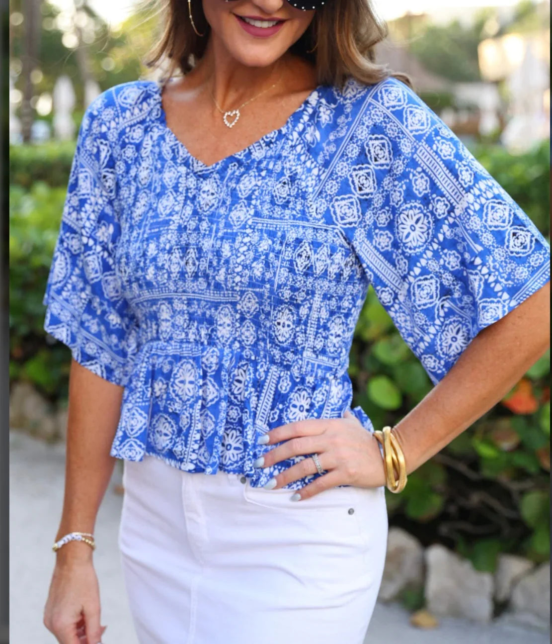 JL Greece Getaway Smocked Top - Blue on Simply Obsessed