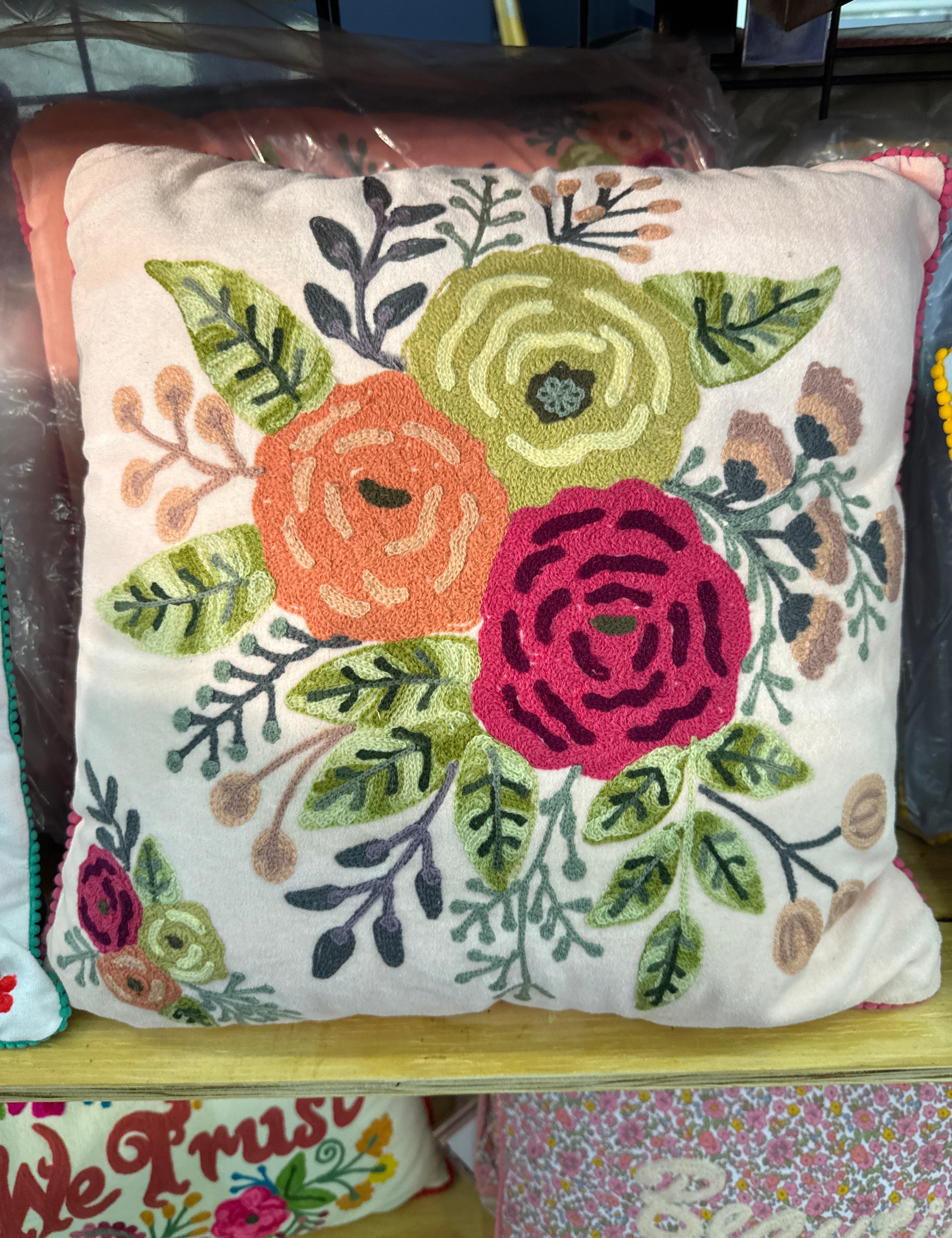 KARMA LIVING Large Embroidered Pillow - PASTEL FLORAL on Simply Obsessed