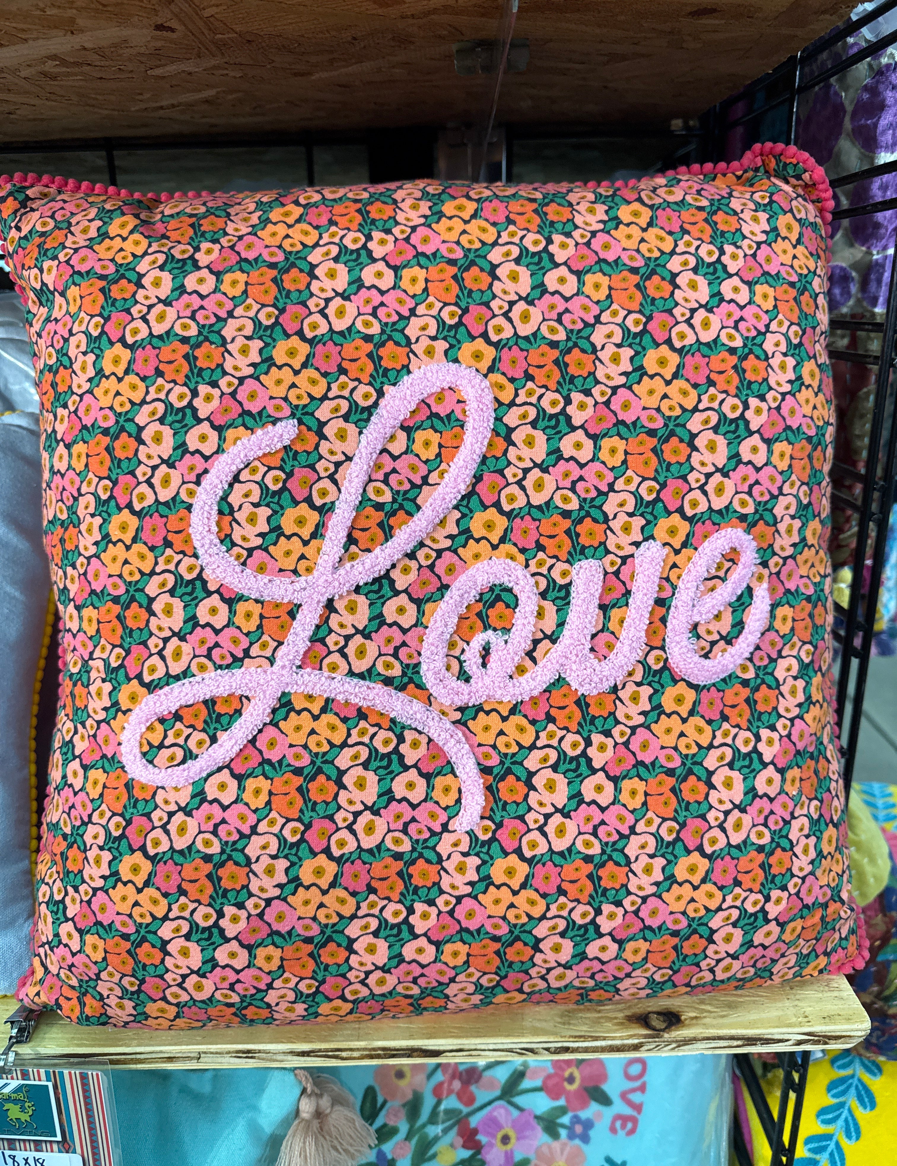 KARMA LIVING Large Embroidered Pillow - PINK LOVE on Simply Obsessed