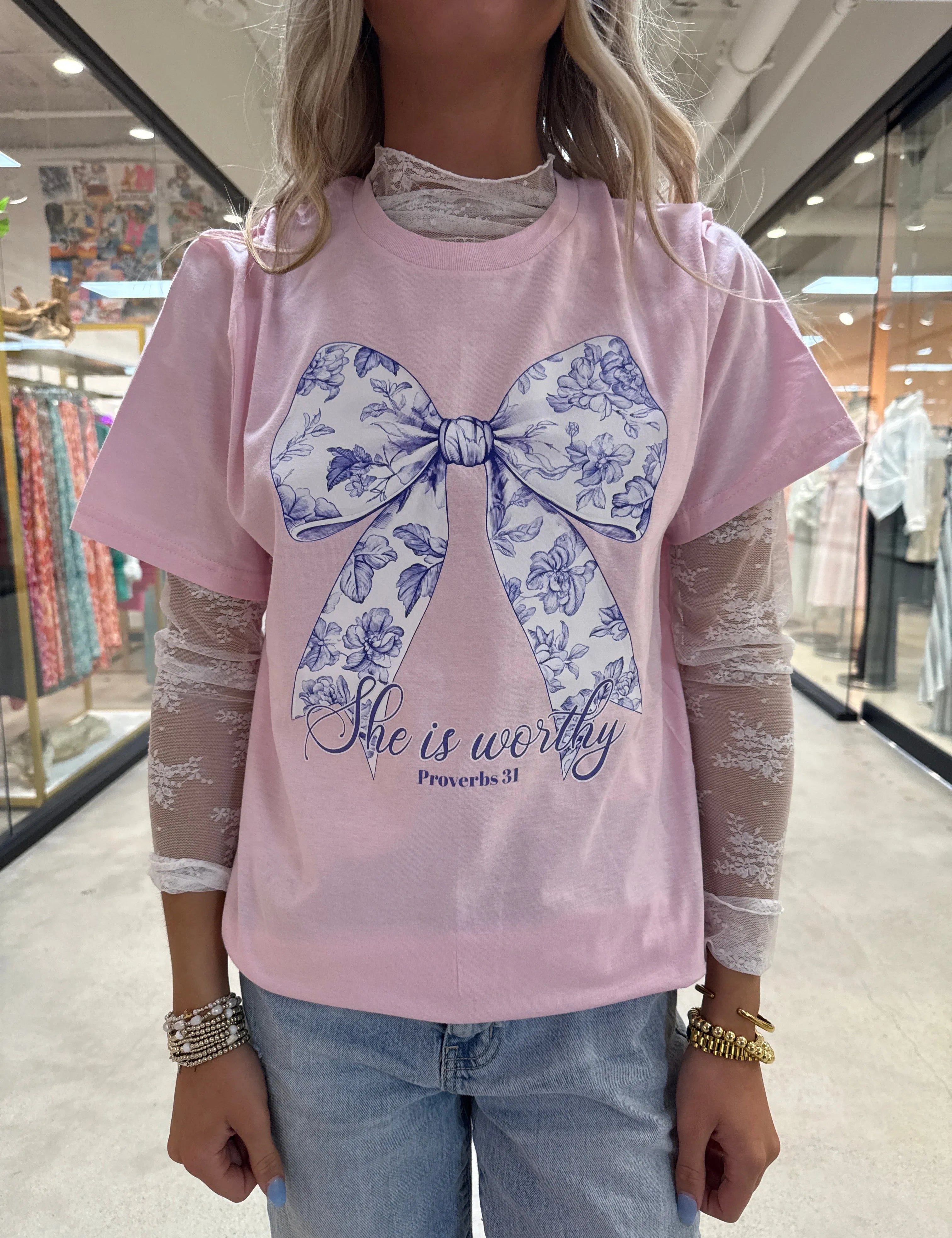 KIG Floral Lavender Bow Tee - PINK on Simply Obsessed