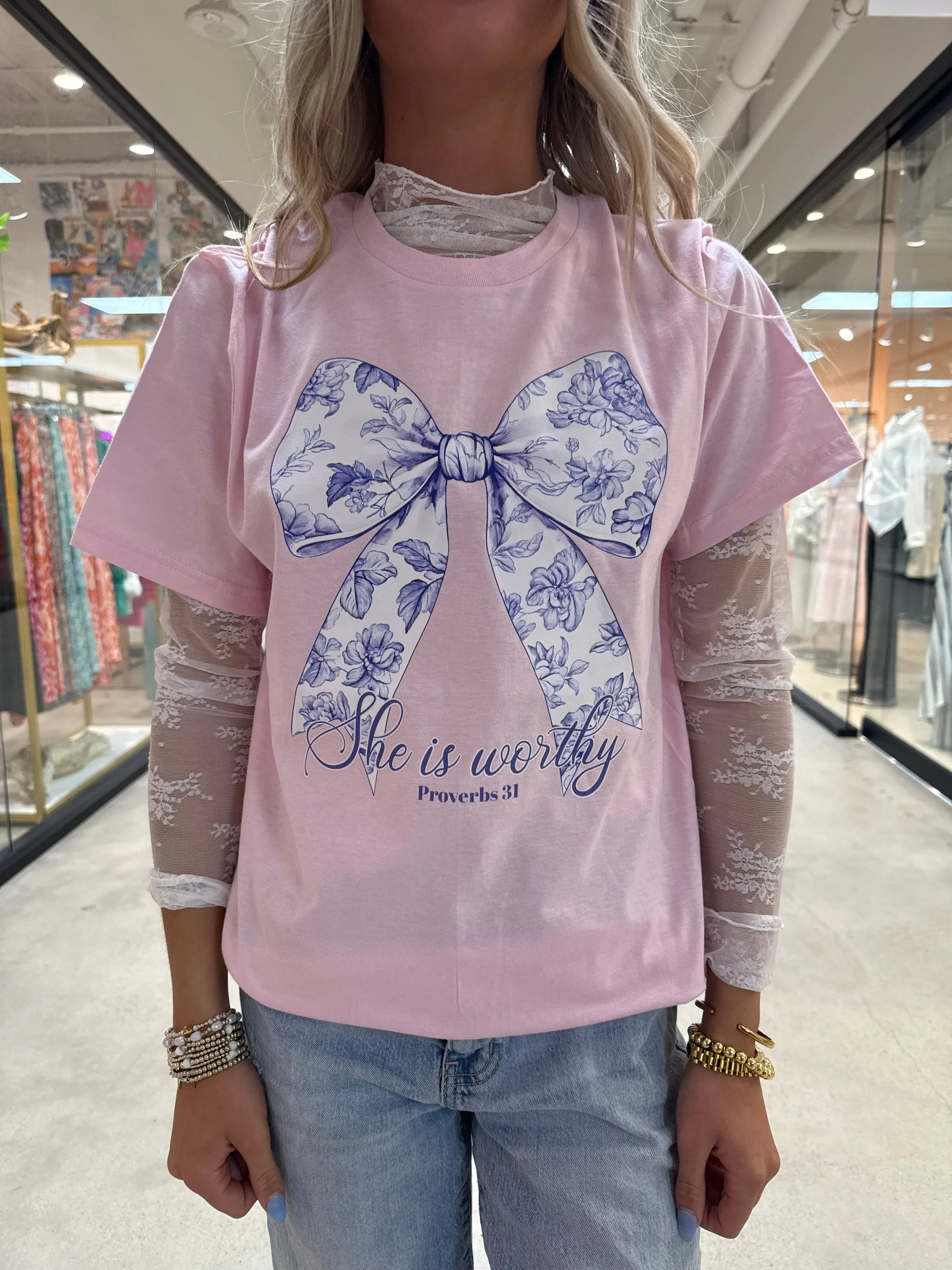 KIG Floral Lavender Bow Tee - PINK on Simply Obsessed