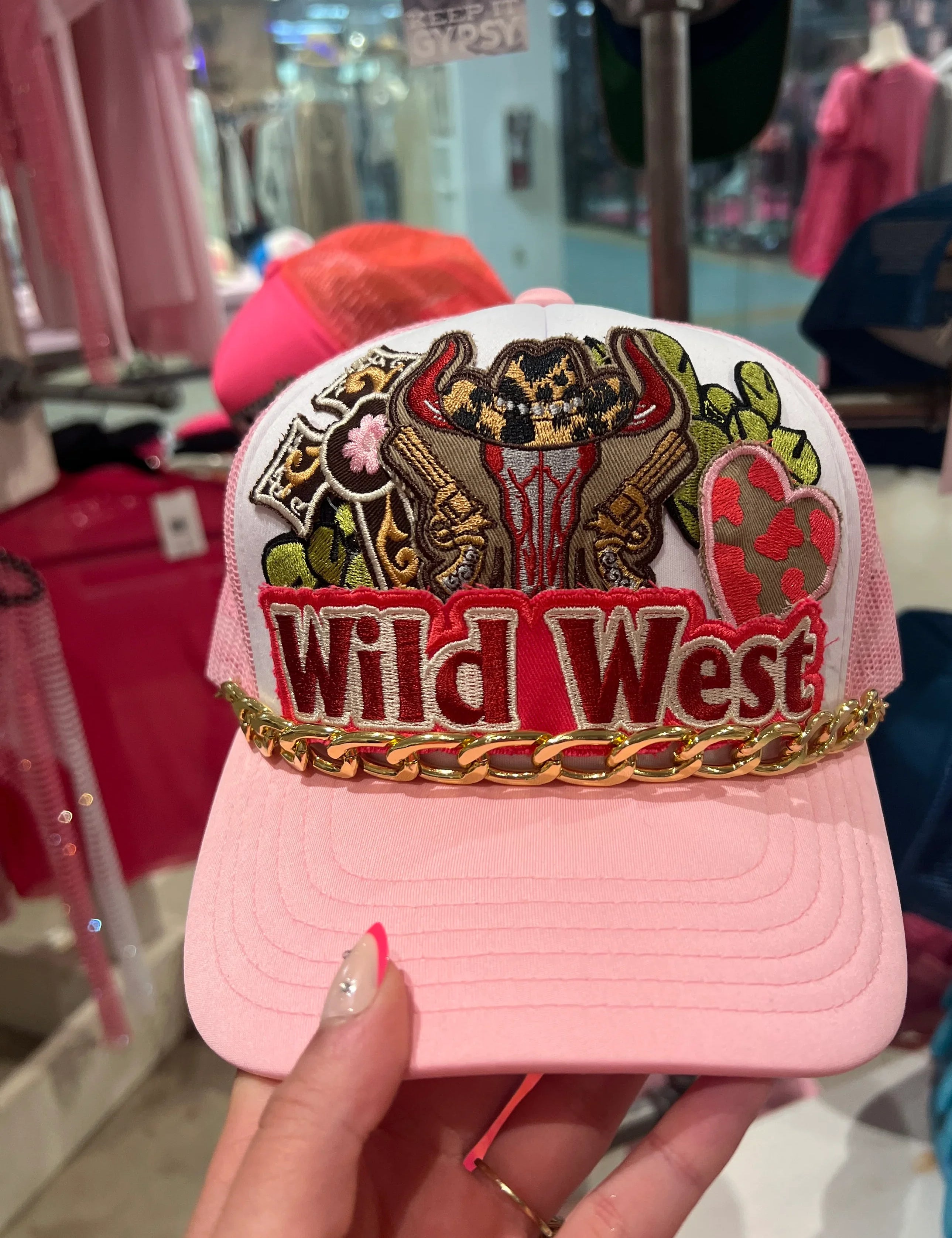 KIG Wild West Patch Pink Trucker Hat on Simply Obsessed