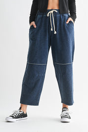 MONO B Mineral Wash Cropped Pants - DENIM BLUE