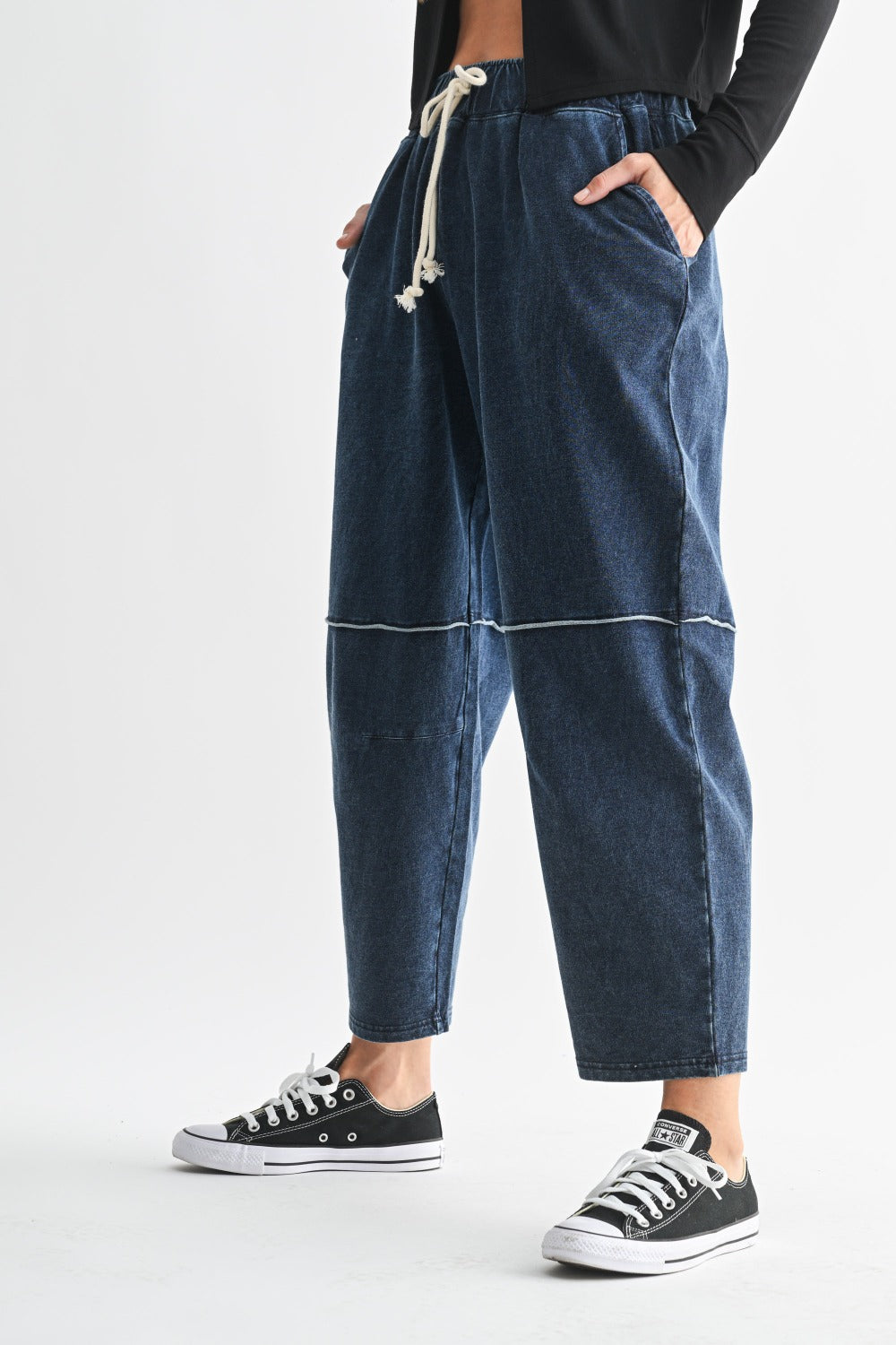 MONO B Mineral Wash Cropped Pants - DENIM BLUE