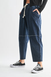 MONO B Mineral Wash Cropped Pants - DENIM BLUE