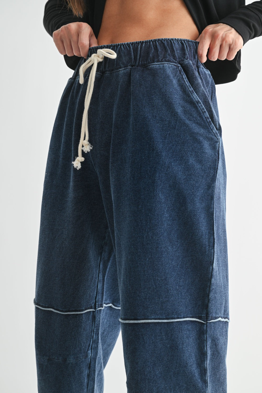 MONO B Mineral Wash Cropped Pants - DENIM BLUE