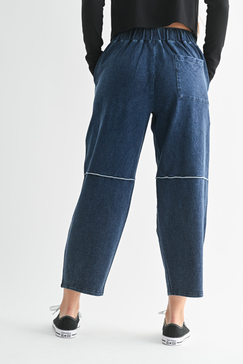 MONO B Mineral Wash Cropped Pants - DENIM BLUE