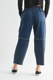 MONO B Mineral Wash Cropped Pants - DENIM BLUE