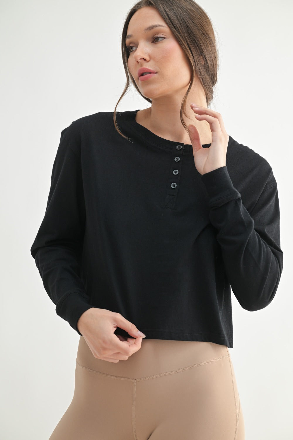 MONO B Long Sleeve Button Tee