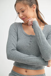 MONO B Brushed Hacci Botton Henley Top