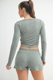 MONO B Brushed Hacci Botton Henley Top