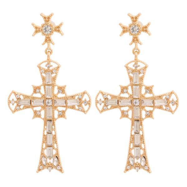 LA Finds Clear Gem Gold Cross Earrings on Simply Obsessed
