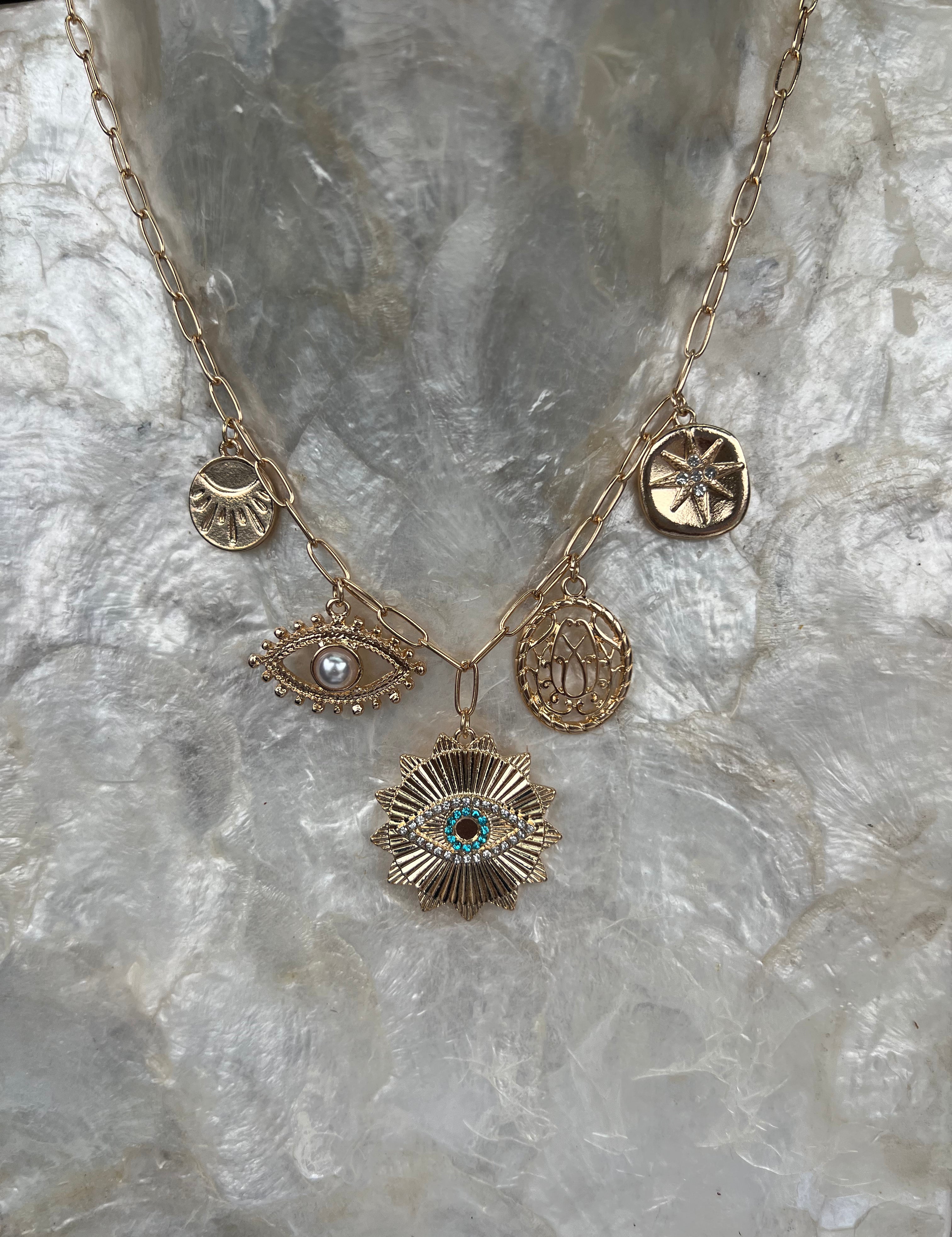 LA FINDS Evil Eye Charm Necklace on Simply Obsessed