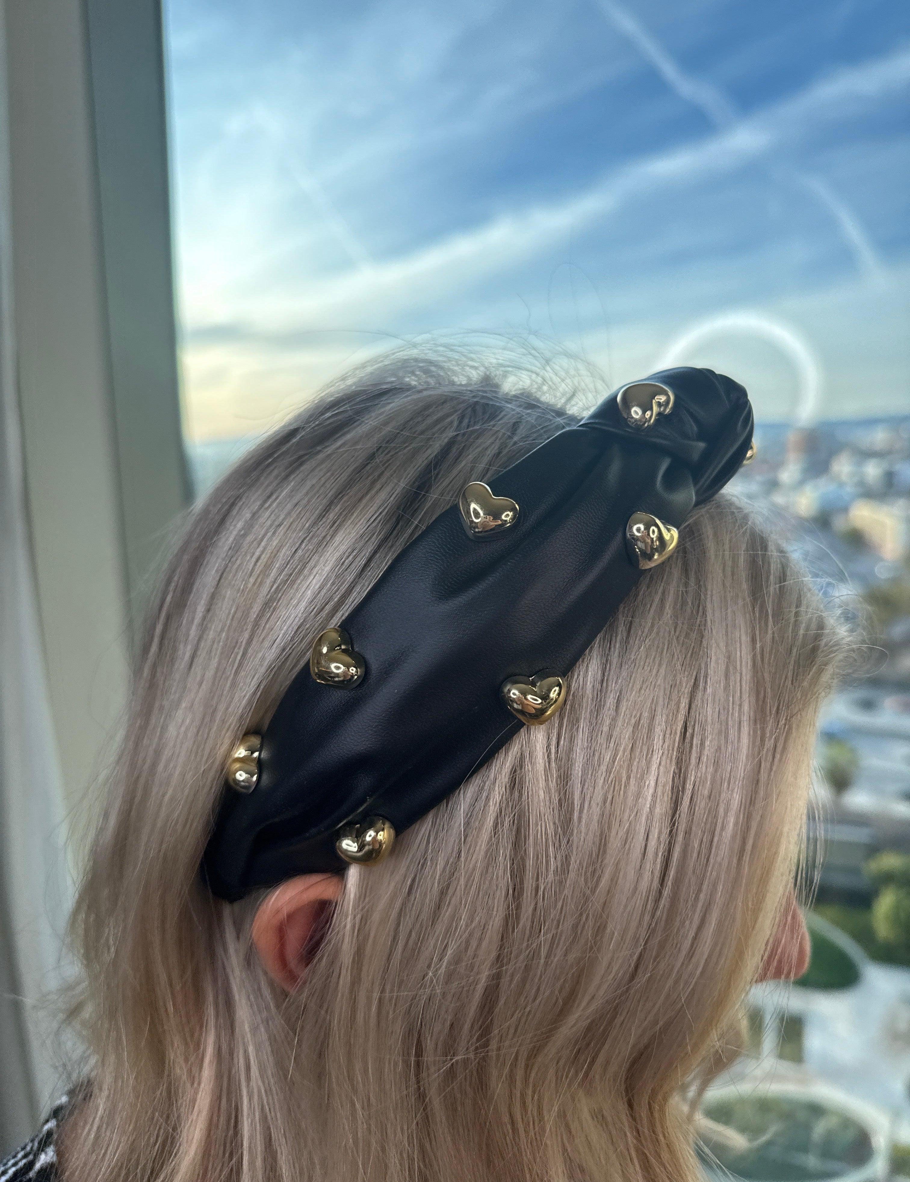 LA Finds Gold Studded Heart Black Headband on Simply Obsessed
