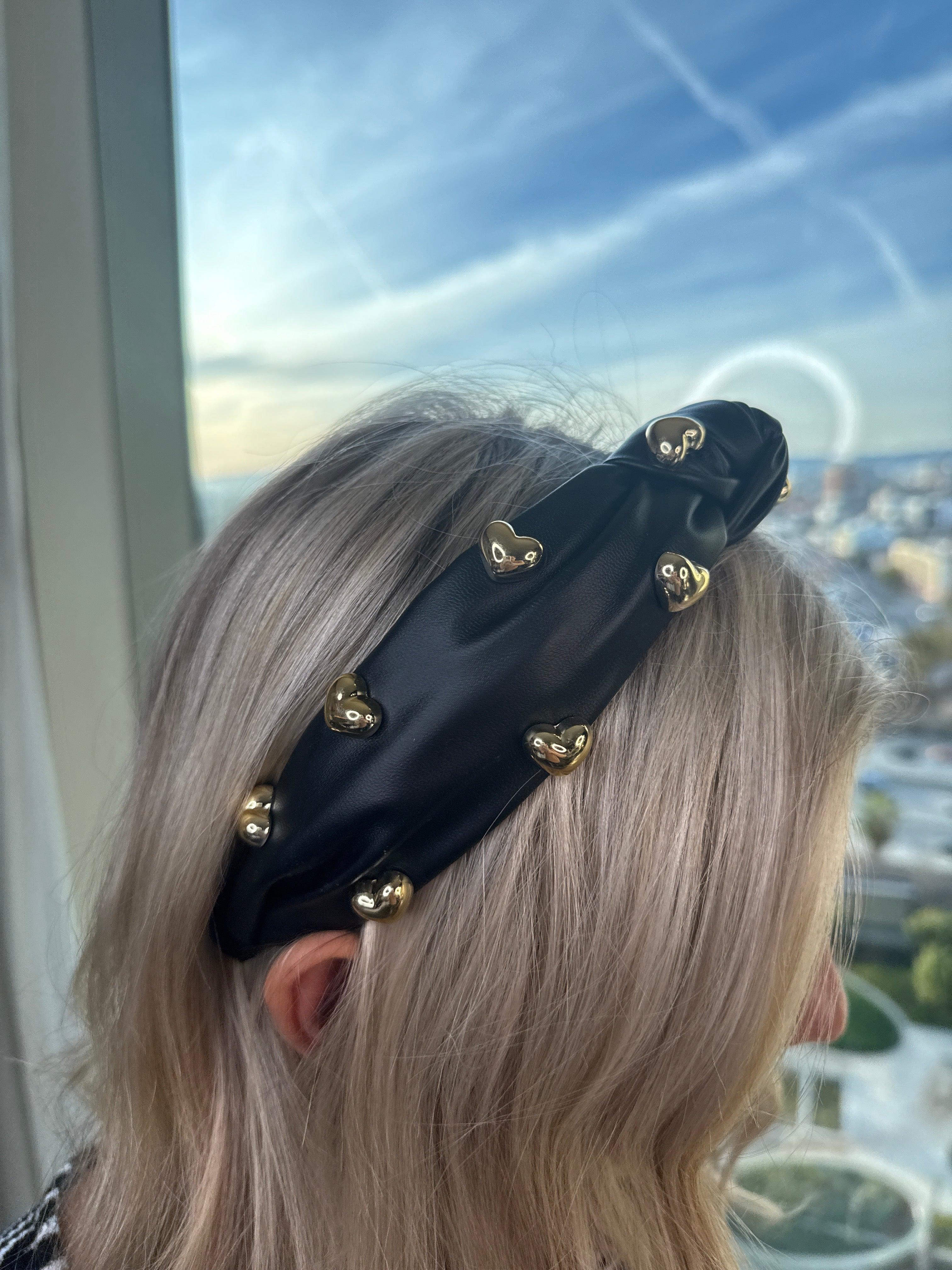 LA Finds Gold Studded Heart Black Headband on Simply Obsessed