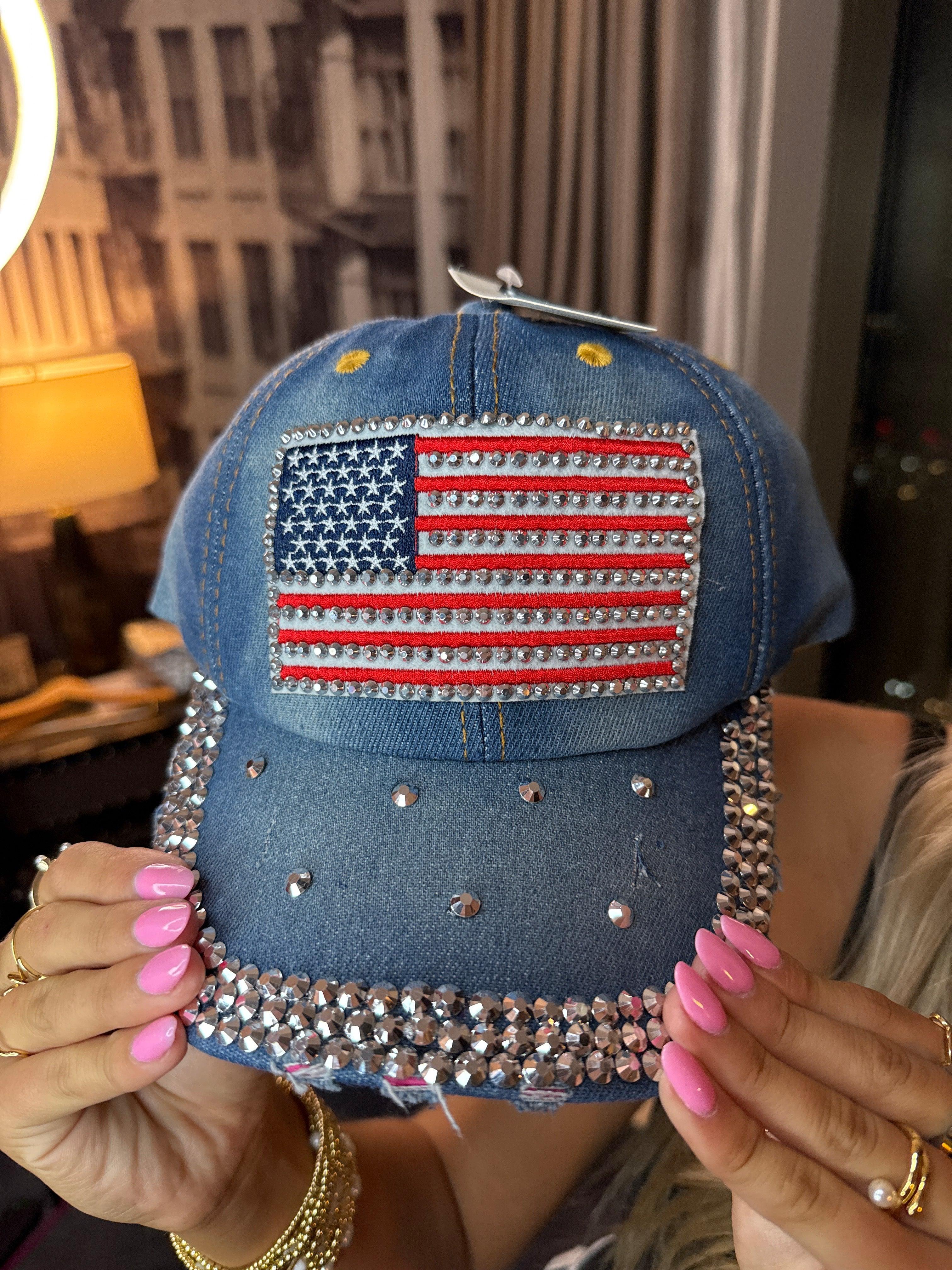 LA Finds Studded American Flag Hat - DENIM on Simply Obsessed