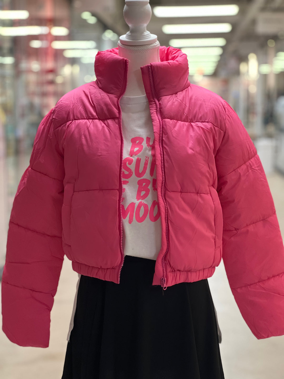 Laci's Favorite Cropped Pink Puffer on Simply Obsessed