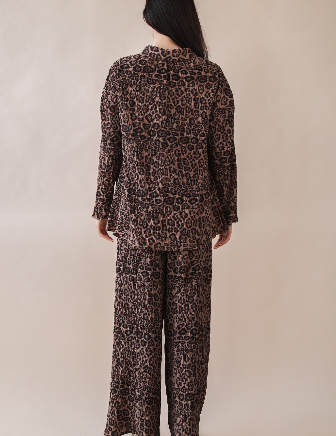 VERY J Pleated Leopard Printed Shirt Top & Pants Set on Simply Obsessed