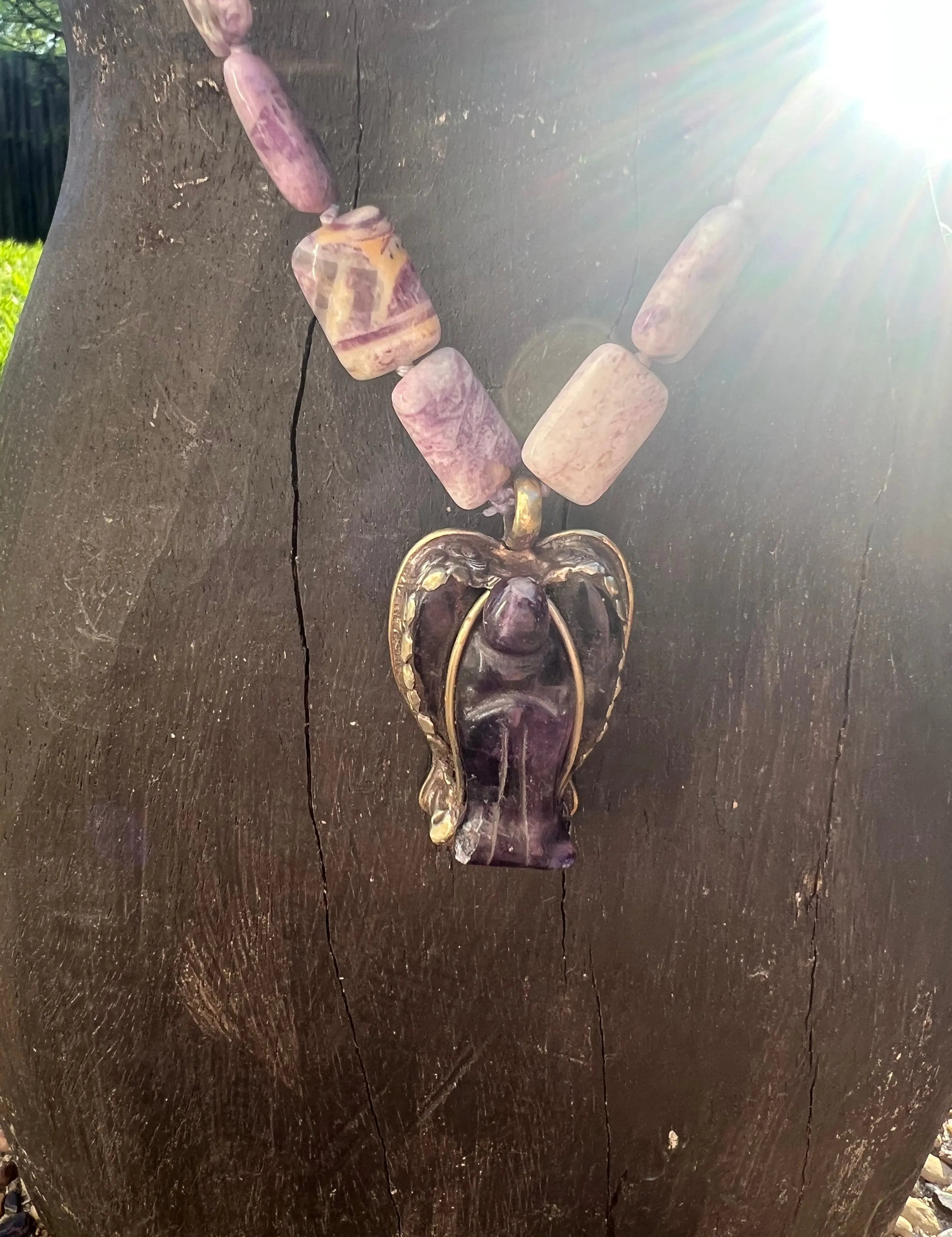Lepidolite Tibetan Silver Amethyst Lace Angel OOAK Necklace on Simply Obsessed
