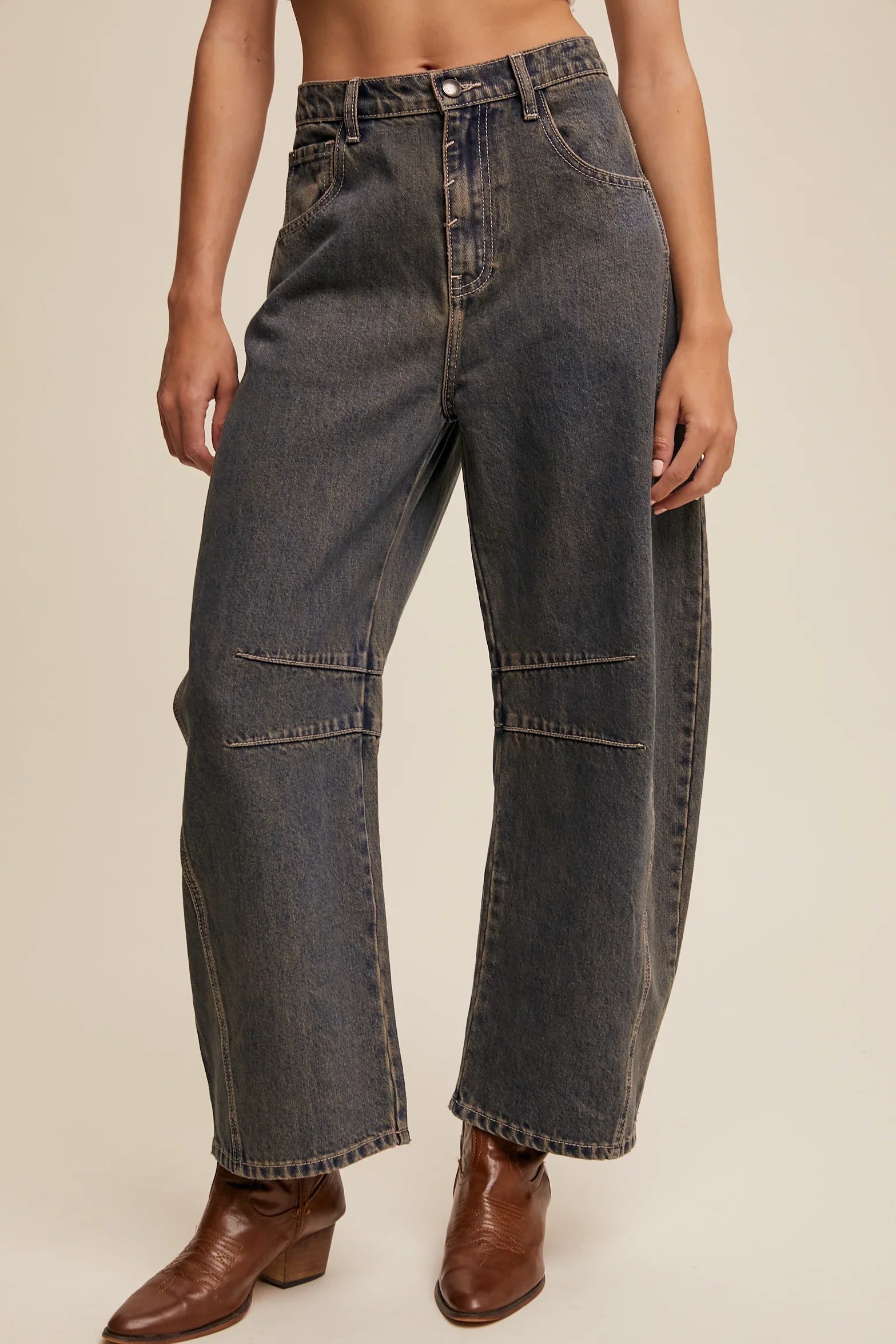 LISTICLE Baggy Barrel Jeans - DARK DENIM on Simply Obsessed