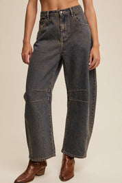 LISTICLE Baggy Barrel Jeans - DARK DENIM on Simply Obsessed