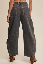 LISTICLE Baggy Barrel Jeans - DARK DENIM on Simply Obsessed