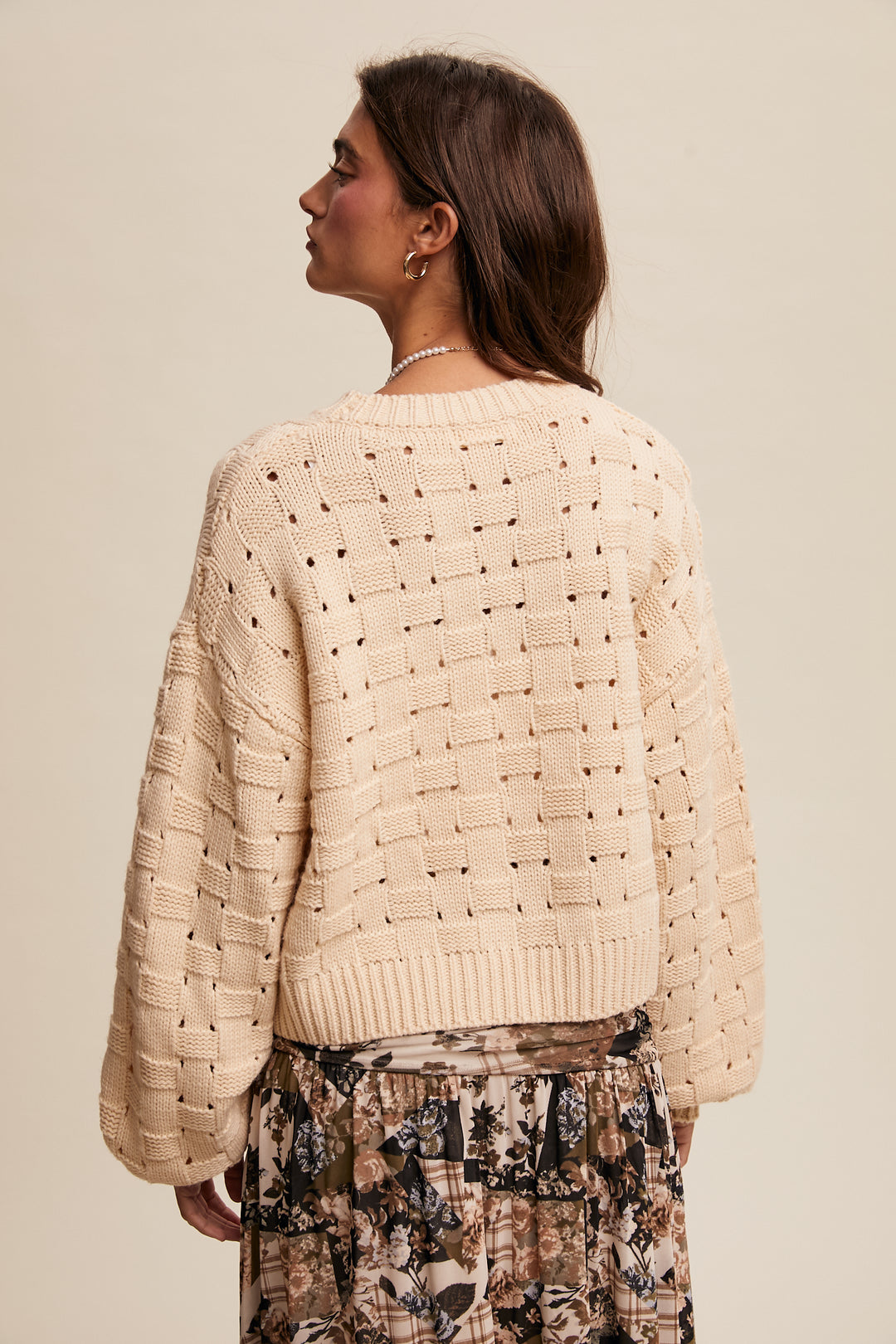 LISTICLE Checker Weave Knit Sweater - CREAM on Simply Obsessed