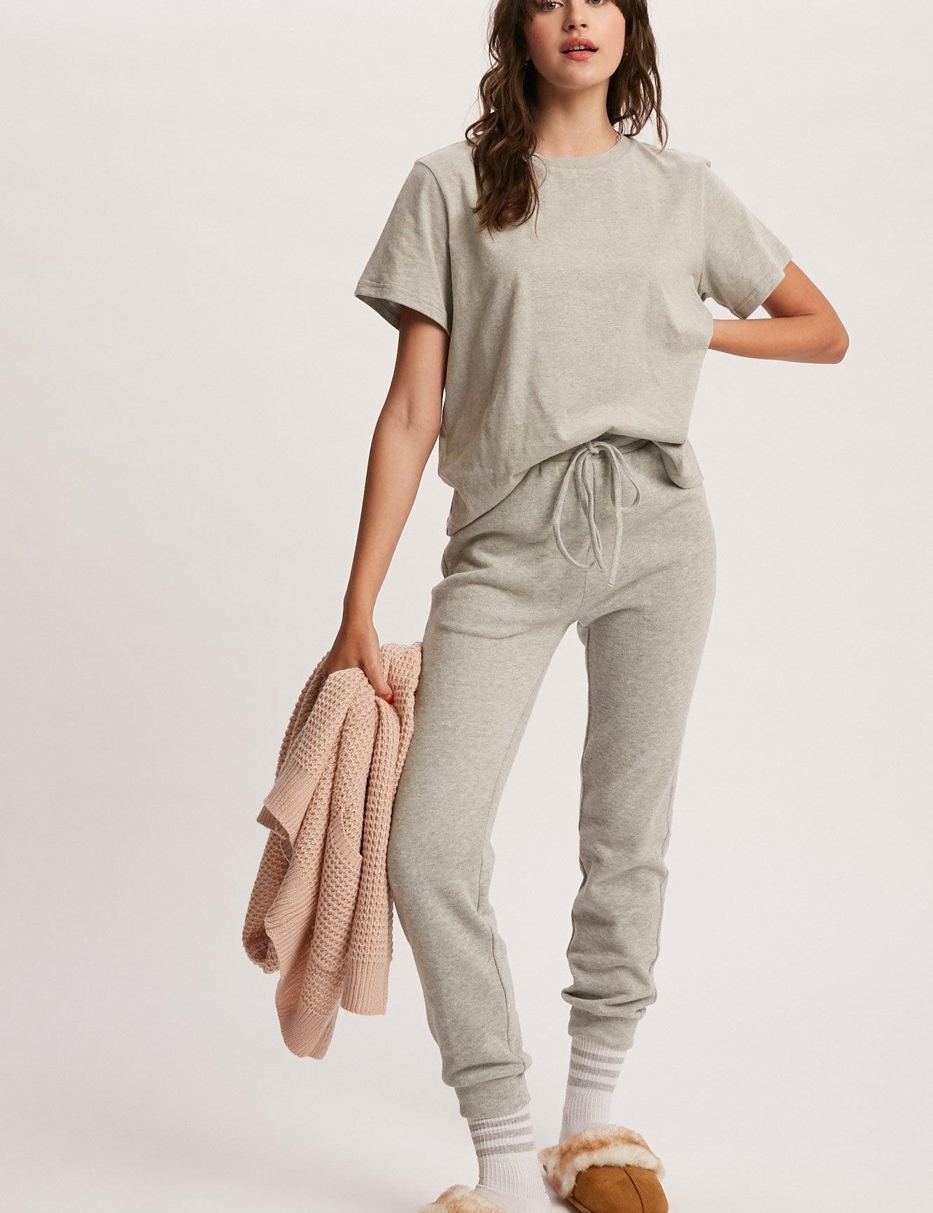LISTICLE Cotton T-Shirt Sweatpant Set - HEATHER GREY on Simply Obsessed