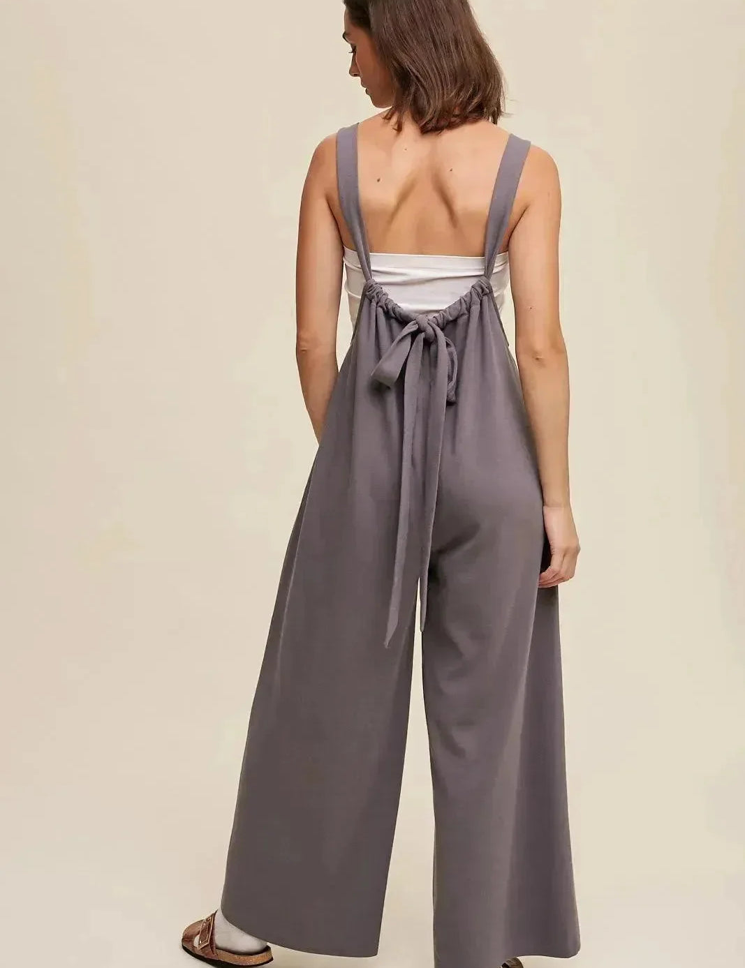 LISTICLE Drawstring Loose Fit Knit Jumpsuit - Grey on Simply Obsessed