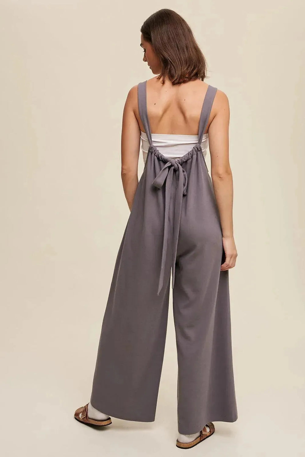 LISTICLE Drawstring Loose Fit Knit Jumpsuit - Grey on Simply Obsessed