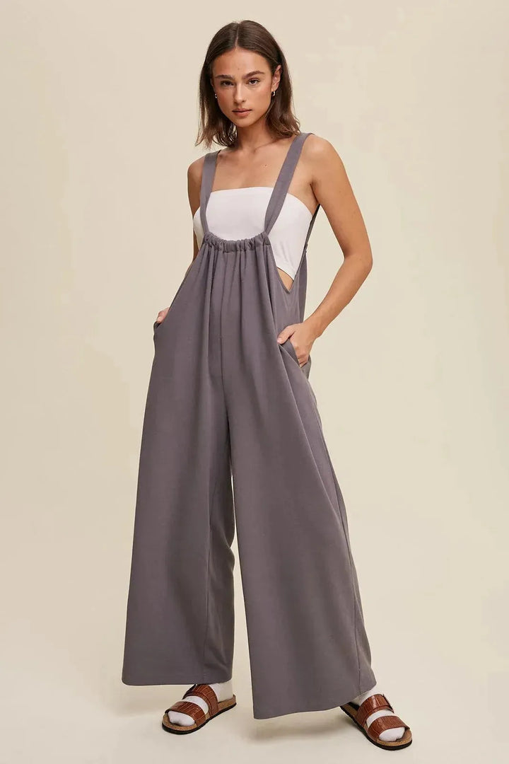 LISTICLE Drawstring Loose Fit Knit Jumpsuit - Grey on Simply Obsessed