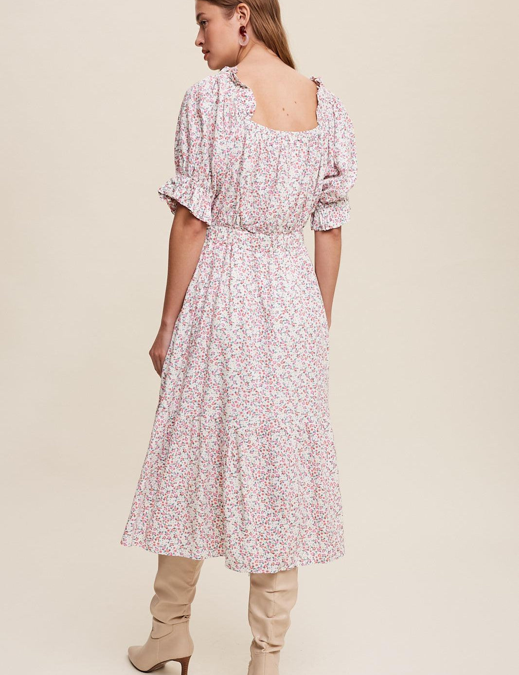 LISTICLE Floral Print Trim Flowy Midi Dress - CREAM on Simply Obsessed