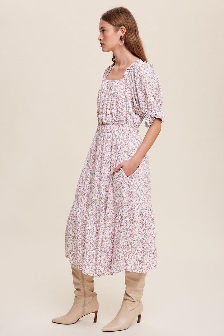 LISTICLE Floral Print Trim Flowy Midi Dress - CREAM on Simply Obsessed