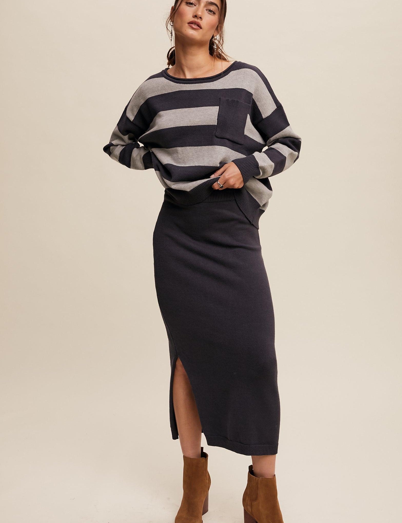 LISTICLE Navy Striped Sweater & Knit Pencil Skirt Set on Simply Obsessed