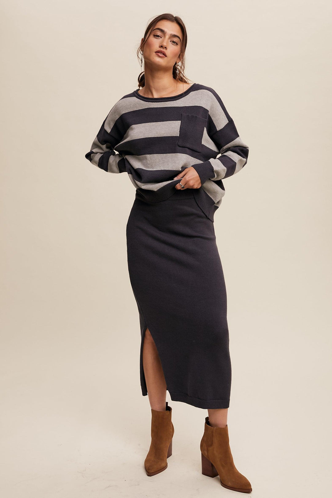 LISTICLE Navy Striped Sweater & Knit Pencil Skirt Set on Simply Obsessed