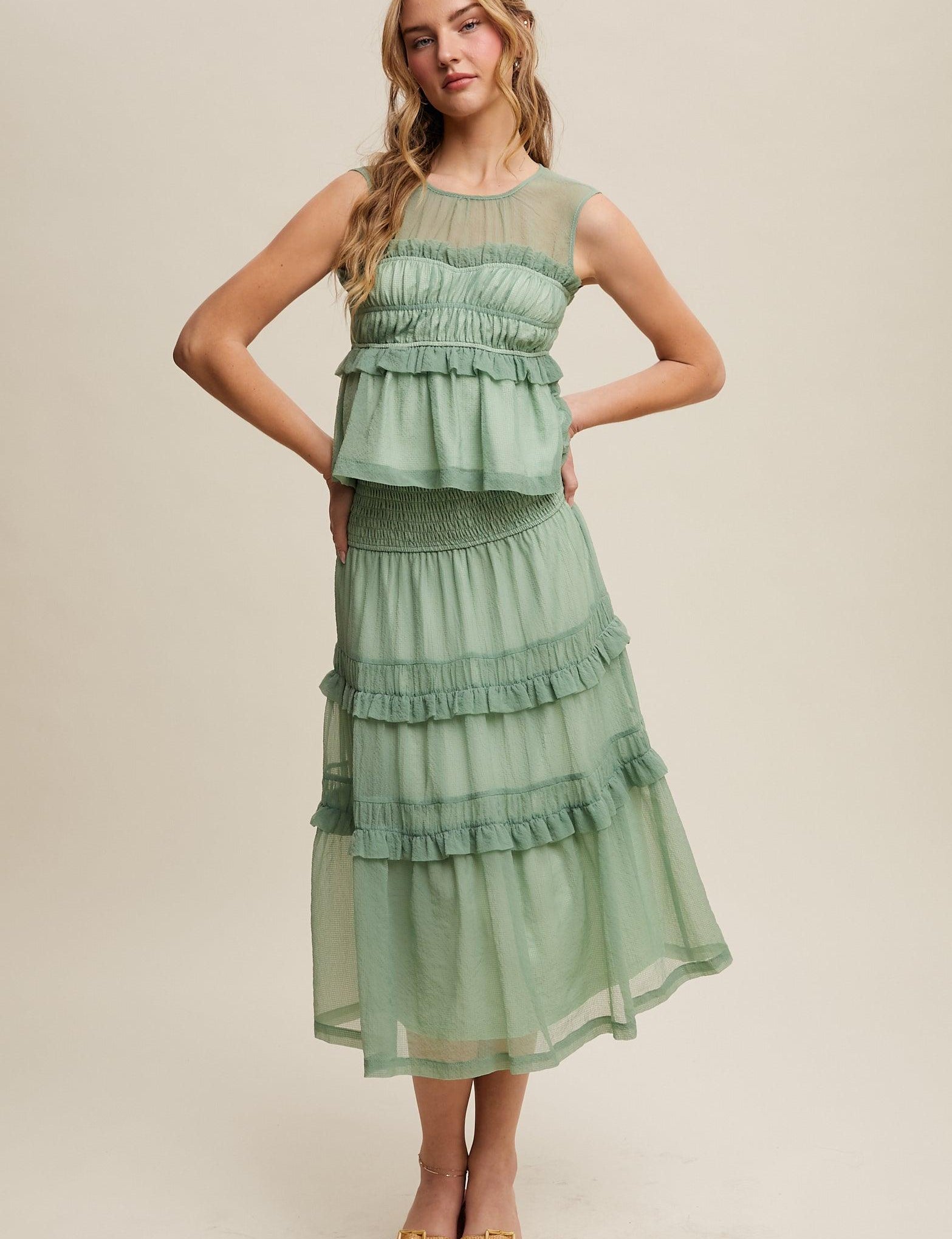 LISTICLE Peplum Top and Smocked Ruffle Tiered Skirt Set on Simply Obsessed