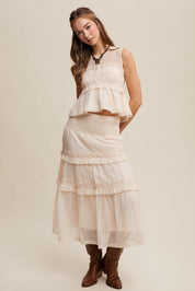 LISTICLE Peplum Top and Smocked Ruffle Tiered Skirt Set on Simply Obsessed