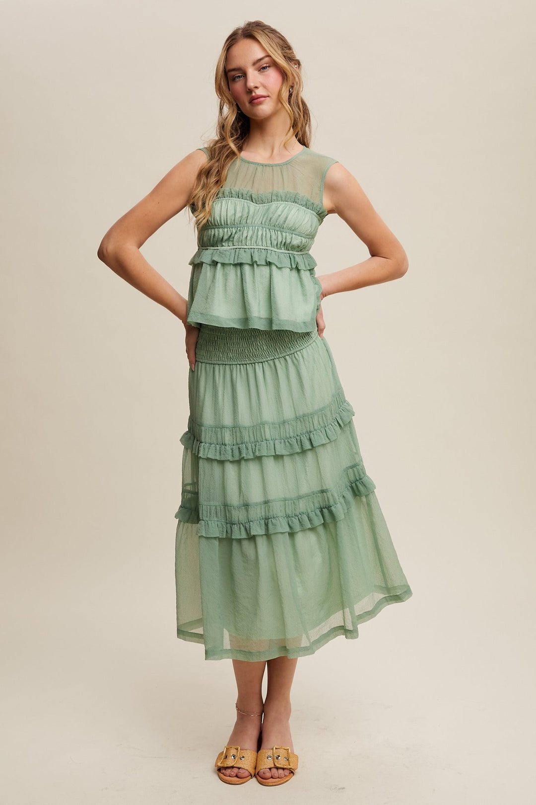 LISTICLE Peplum Top and Smocked Ruffle Tiered Skirt Set on Simply Obsessed