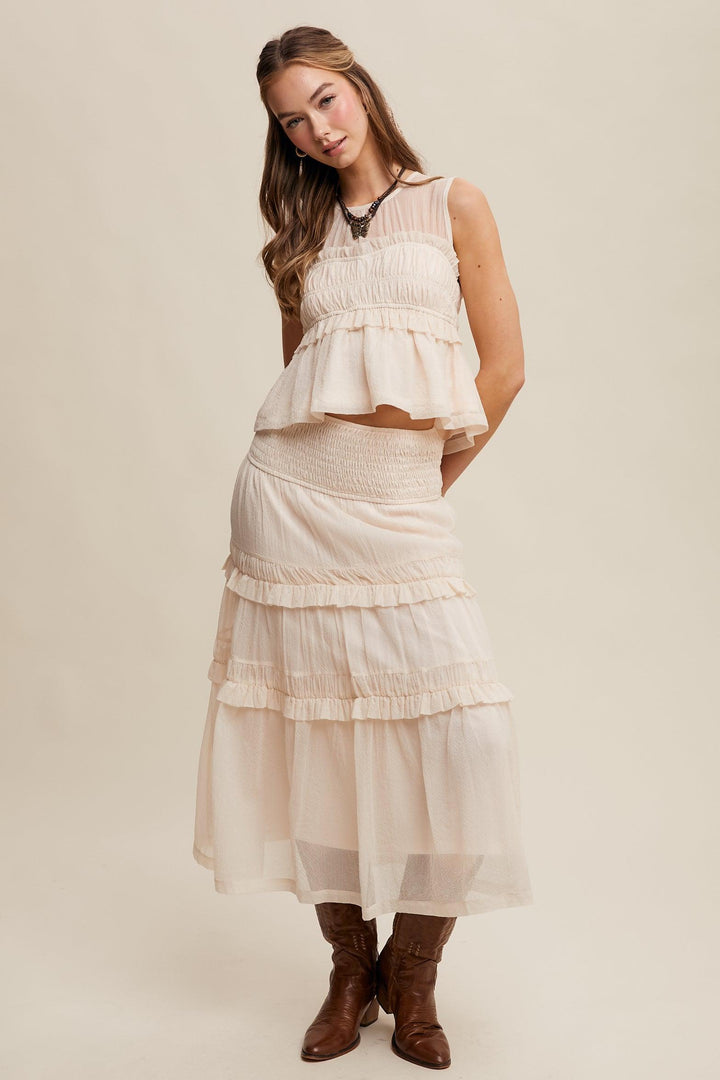 LISTICLE Peplum Top and Smocked Ruffle Tiered Skirt Set on Simply Obsessed