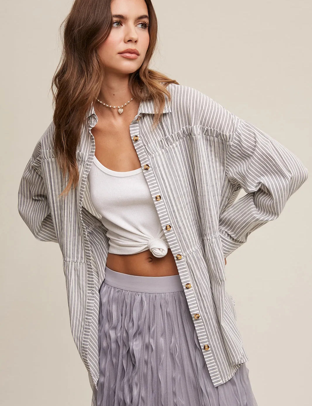 LISTICLE Pinstripe Button Up Shirt on Simply Obsessed