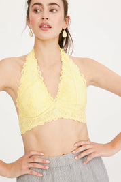 LISTICLE Removable Pad Floral Lace Halter Bralette on Simply Obsessed