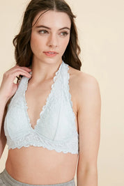 LISTICLE Removable Pad Floral Lace Halter Bralette on Simply Obsessed